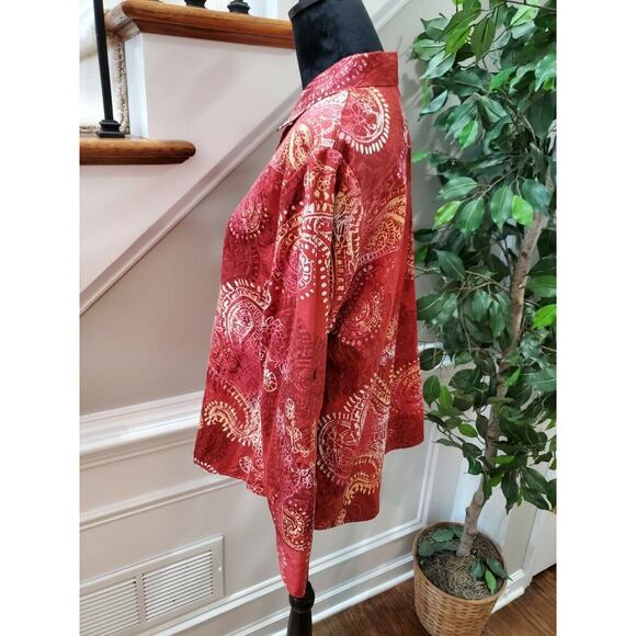 Westbound Women's Red Floral Cotton Long Sleeve Collared Button Down Shirt PL - Picture 6 of 10